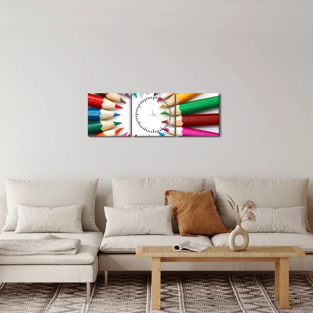 Obraz ceruziek (s hodinami) (90x30 cm)