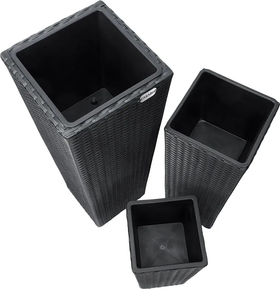 Sada 3 ks květináčů Dejo z polyratanu černá