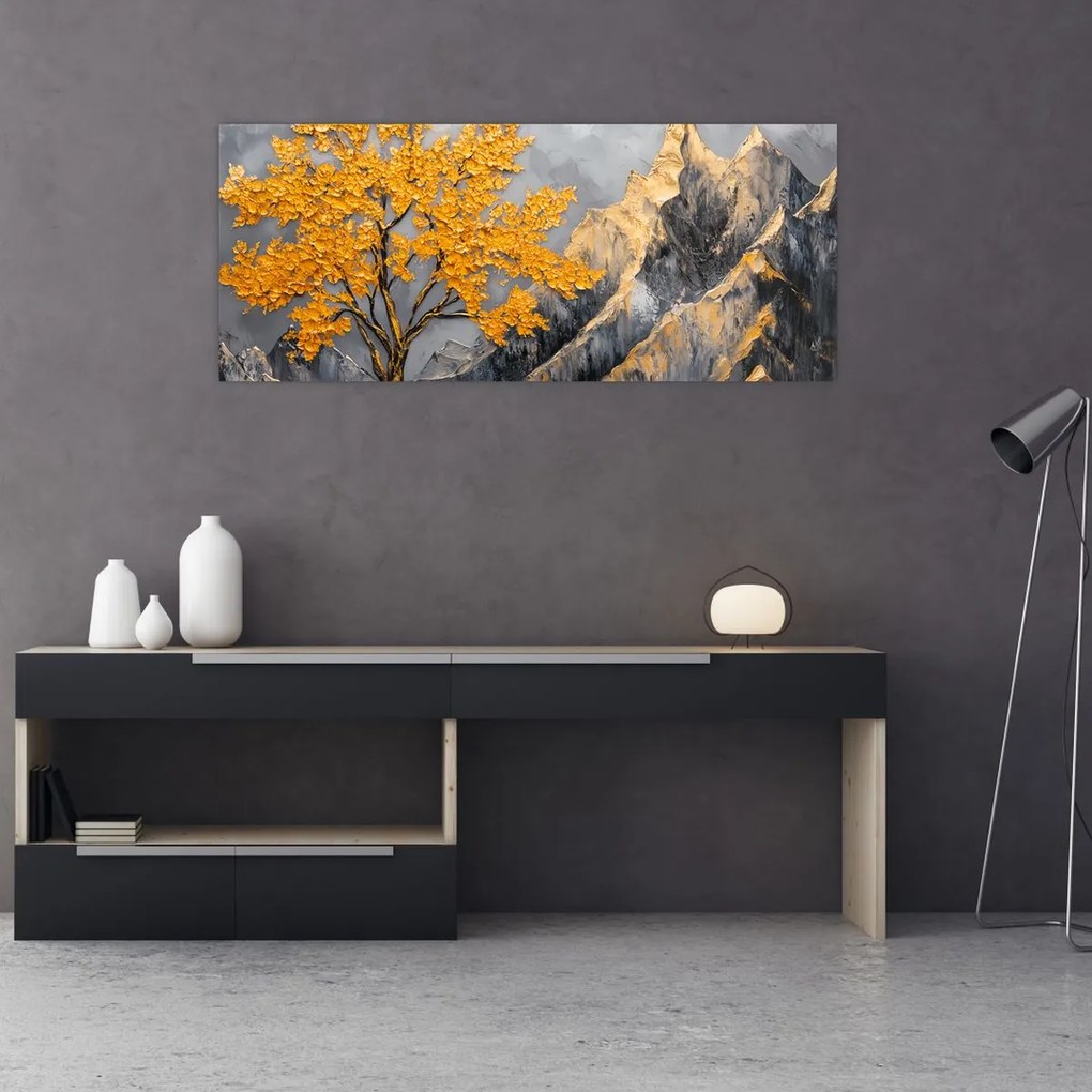 Obraz – Zlatý strom v horách (120x50 cm)