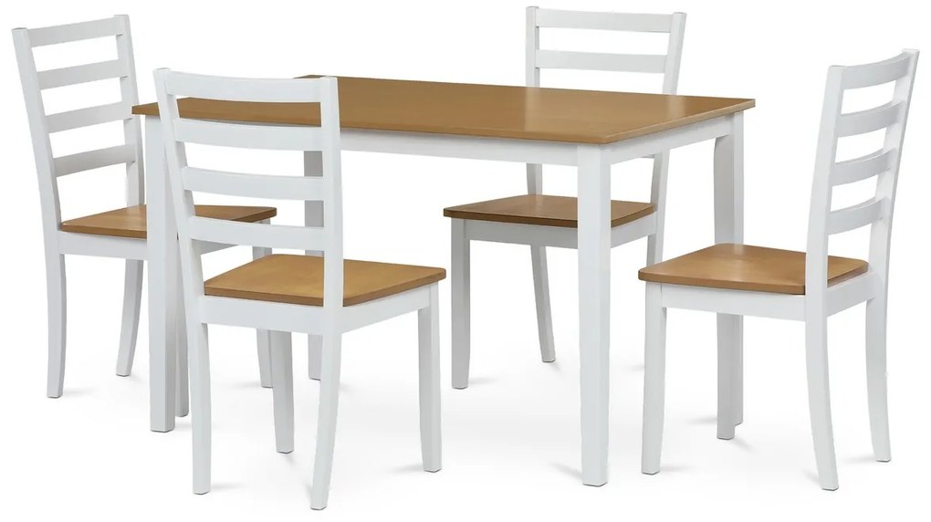 Jedálenský set z masívneho dreva, 5 ks, dub, biela