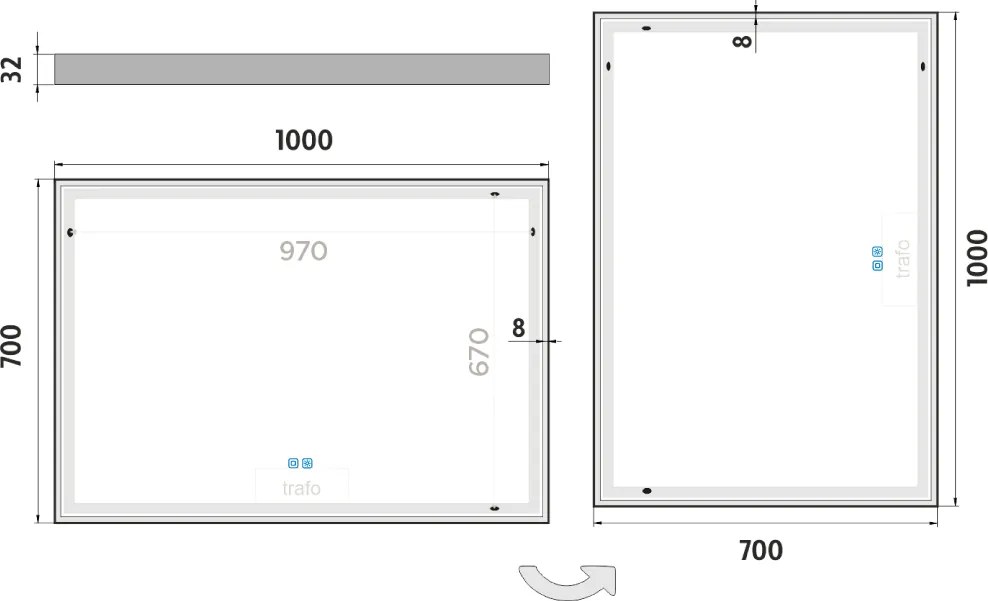 Nimco Biele LED zrkadlo 1000x700 s dvoma dotykovými senzormi - ZPB 13004VX-05