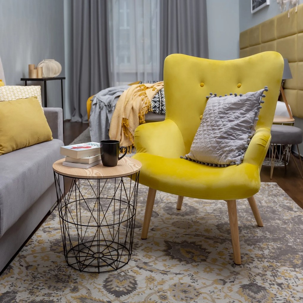 Kreslo ušiak MOSS velour yellow
