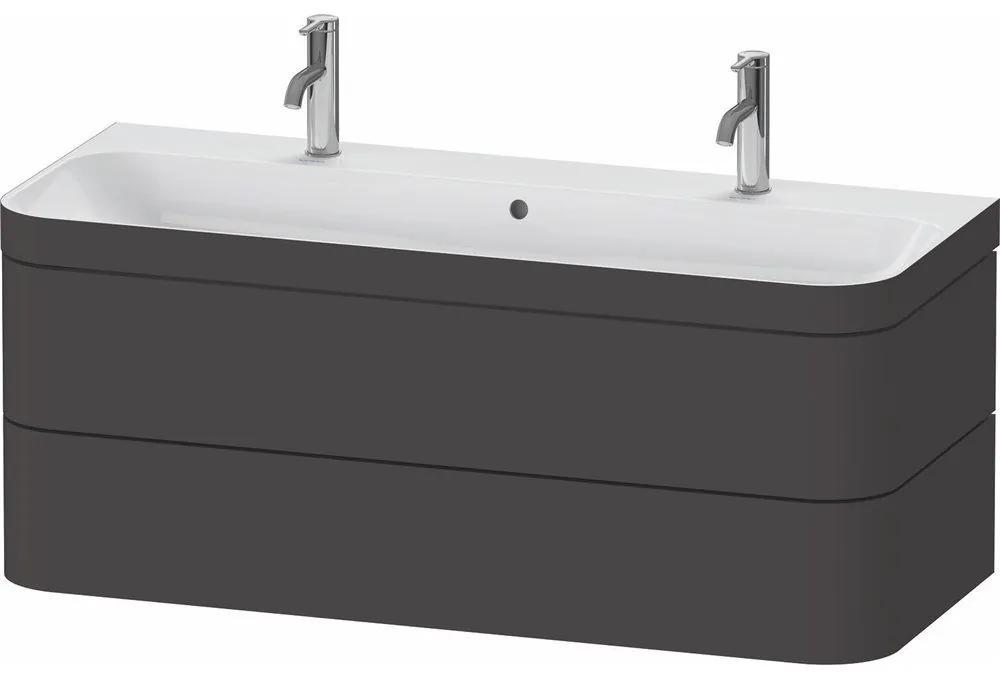 DURAVIT Happy D.2 Plus c-bonded závesná skrinka s nábytkovým umývadlom s dvomi otvormi, 2 zásuvky, 1175 x 490 x 480 mm, grafit super matná, HP4640O80800000
