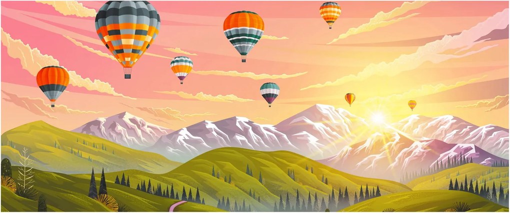 Obraz balónov nad krajinou (120x50 cm)