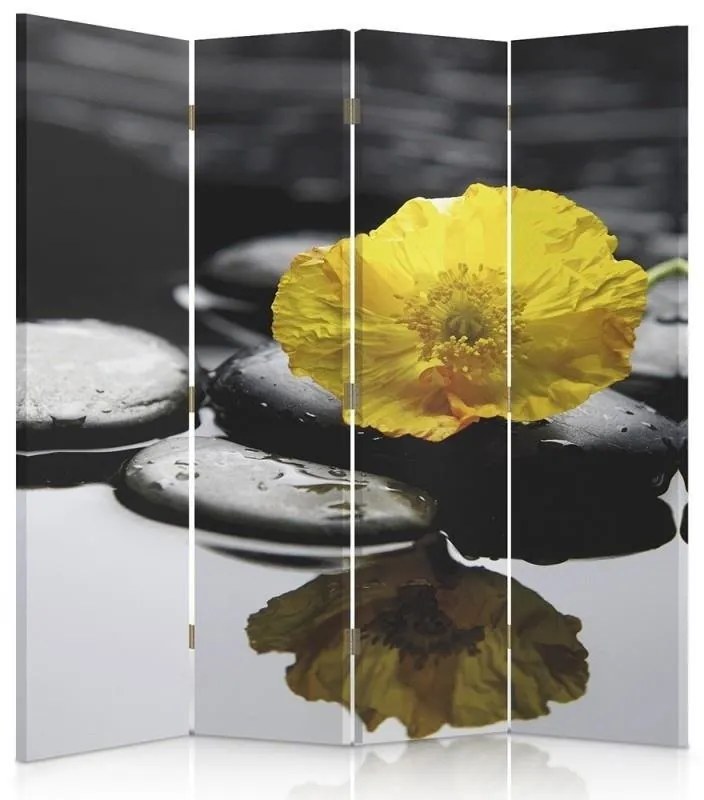 Gario Paraván Zen so žltým kvetom Rozmery: 110 x 170 cm, Prevedenie: Klasický paraván