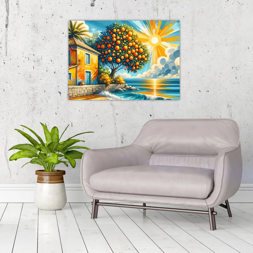 Sklenený obraz - Dom s pomarančmi I. (70x50 cm)