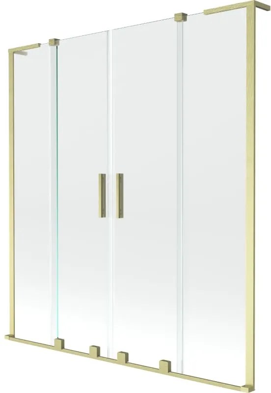Mexen Velar L Duo, 2-krídlová posuvná vaňová zástena 140 x 150 cm, 8mm číre sklo, zlatá matná, 896-140-003-02-55