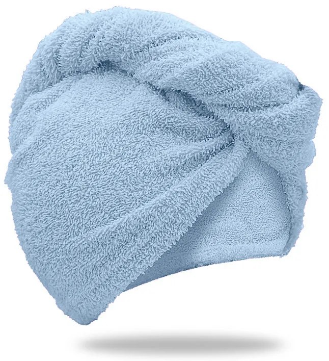 Rýchloschnúci froté turban na vlasy svetlomodrý, 100% bavlna