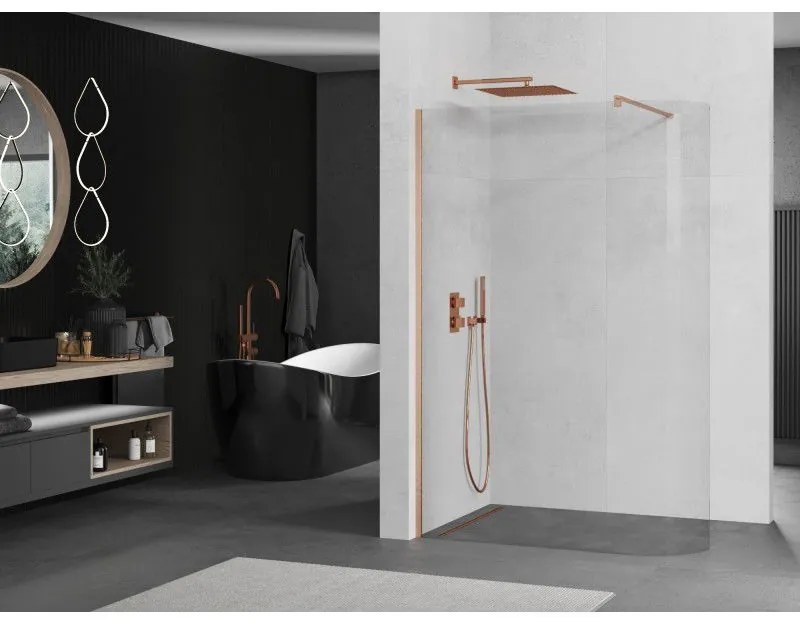 Mexen Kioto, sprchová zástena Walk-In 160 x 200 cm, 8mm číre sklo, medený matný profil, 800-160-101-65-06