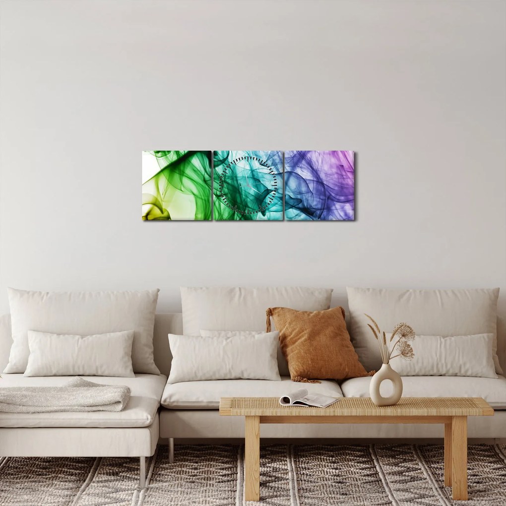 Obraz - farebný dym (s hodinami) (90x30 cm)