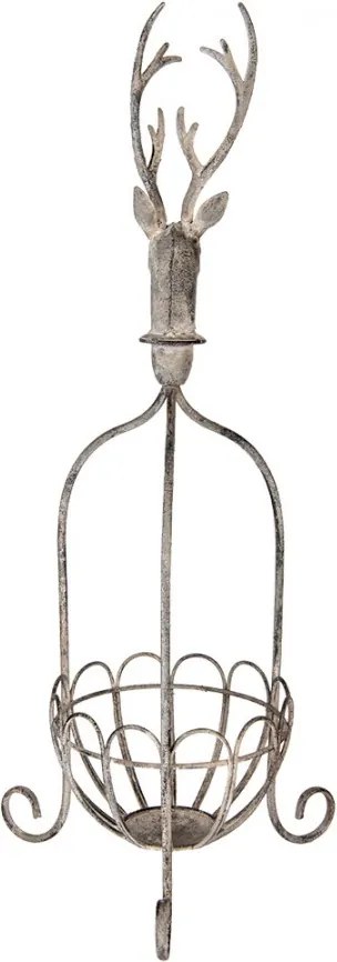 Šedo-hnedý antik kovový košík jeleň Deer - 28*28*68 cm