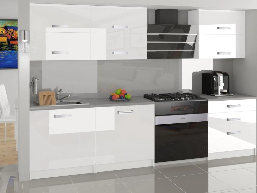 Kuchynská linka Belini 180 cm biely lesk s pracovnou doskou Primera INF PRIMERA/3/WT/W/0/D