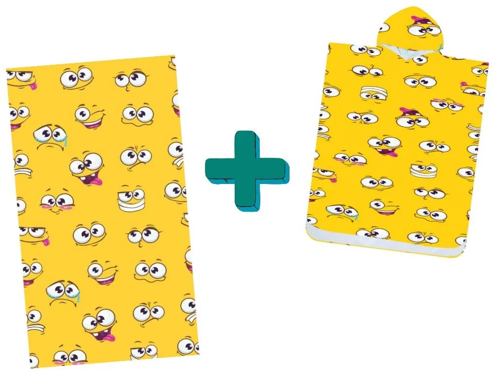 Plážový set SMILE – osuška 100×180 cm a pončo 80×145 cm, žltý