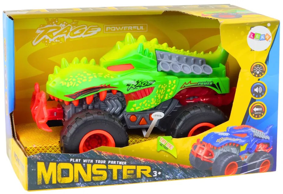 LEAN TOYS Terénne auto Dinosaurus T-Rex, svetlá, zvuky - zelená