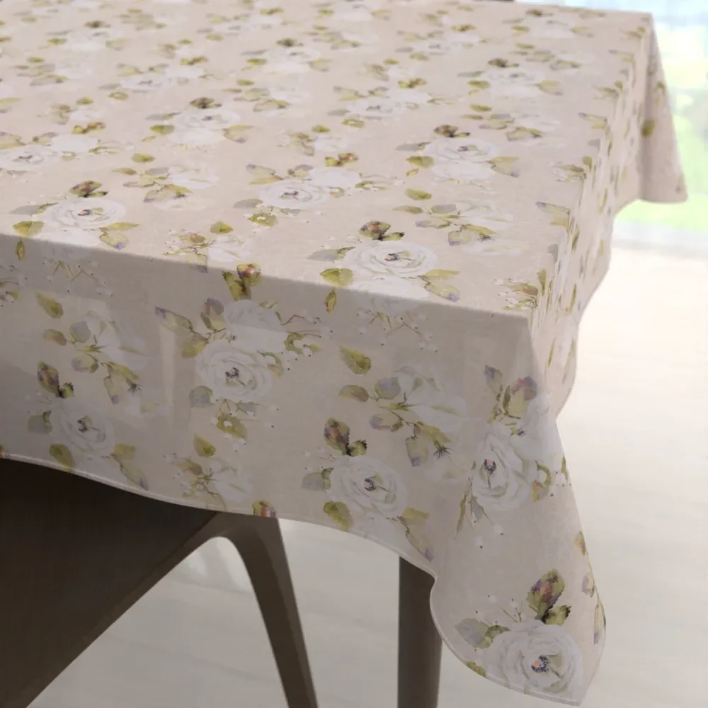 Biante Dekoračný štvorcový obrus PML-059 Biele ruže s perokresbou na béžovom 80x80 cm