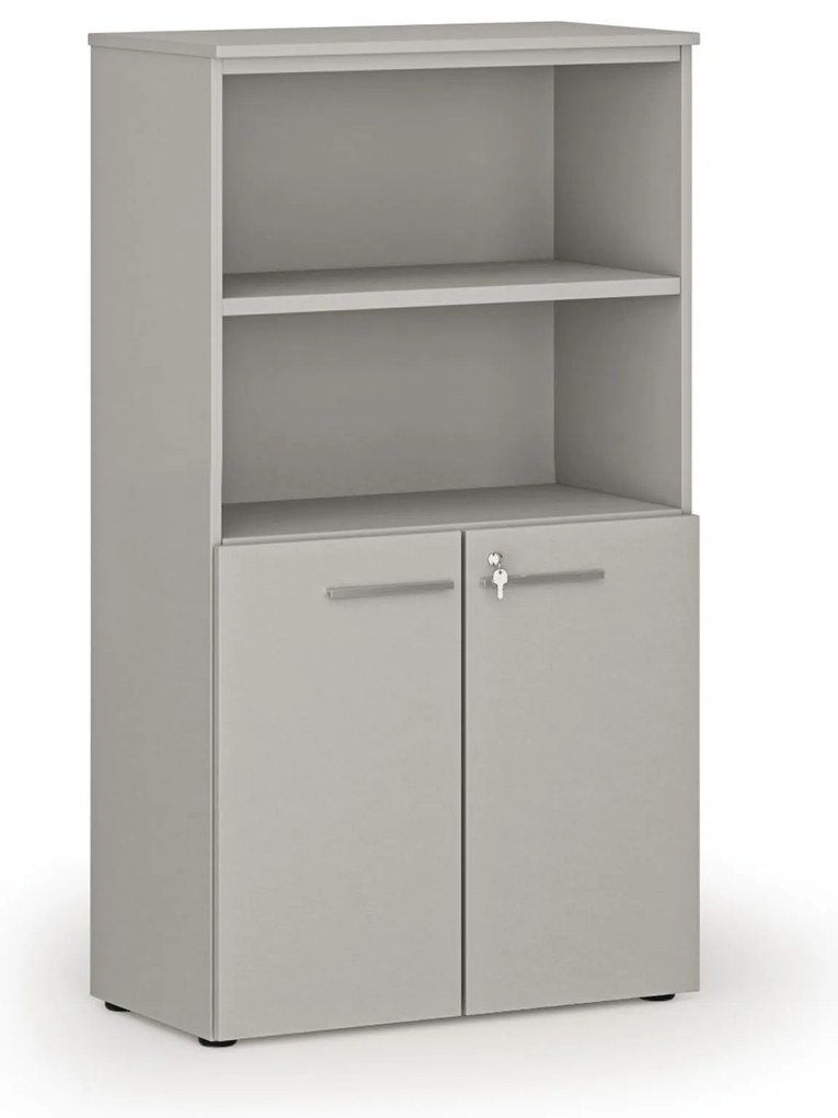 Kombinovaná kancelárska skriňa PRIMO GRAY, dvere na 2 poschodia, 800 x 420 x 1434 mm, sivá