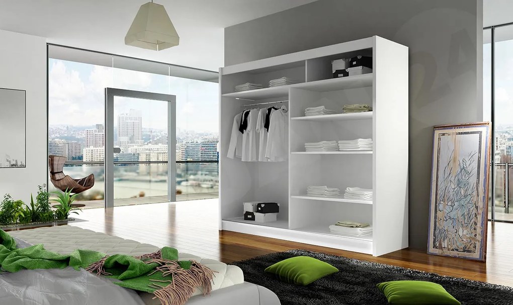Skriňa London XI, Farby: kašmír /kašmír + čierny lacobel, Osvetlenie: osvetlenie LED RGB - farebné