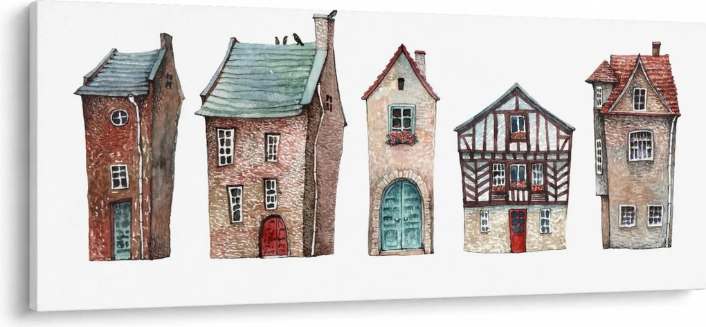 Obraz - Akvarelové domčeky (120x50 cm)