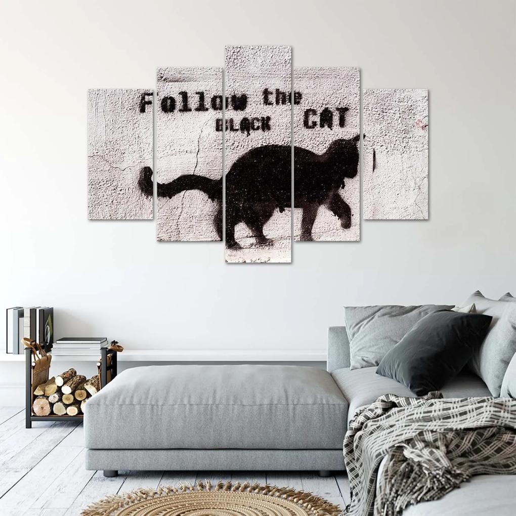 Gario Obraz na plátne Čierna mačka - 5 dielny Rozmery: 100 x 70 cm