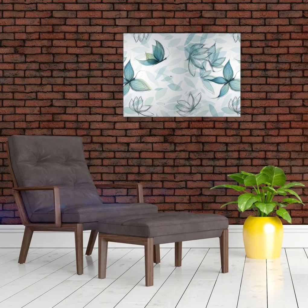 Sklenený obraz - Modré motýliky (70x50 cm)