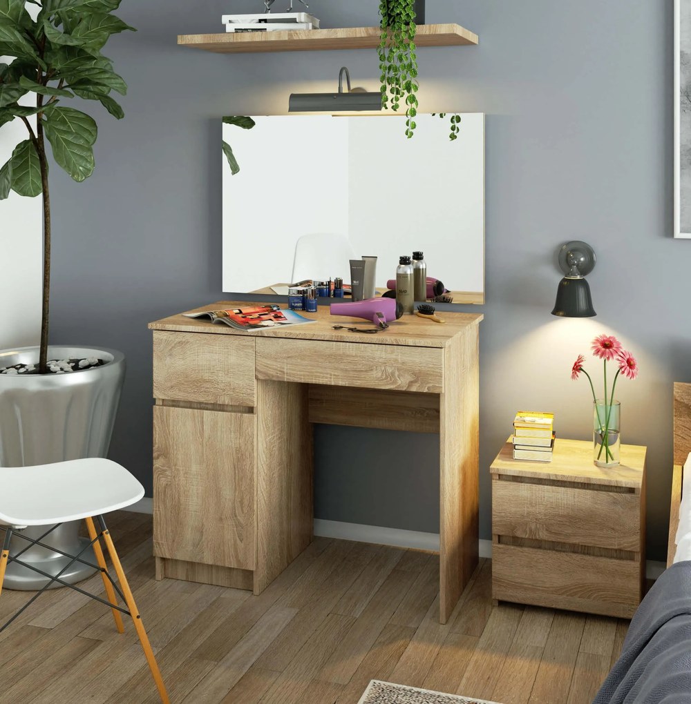 Toaletný stolík Parijat (dub sonoma) (so zrkadlom) (L). Akcia -19%. Vlastná spoľahlivá doprava až k Vám domov. 1128840