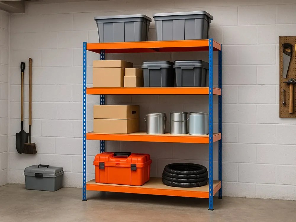 Akcia 5x Regál 180x160x50 cm profesionálny 4-policový, nosnosť 1200 kg - modro-oranžový