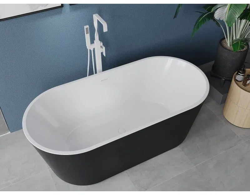 Mexen Luna, voľne stojaca vaňa 180 x 80 cm, biela-čierna, biely prepad, 52031808075-20