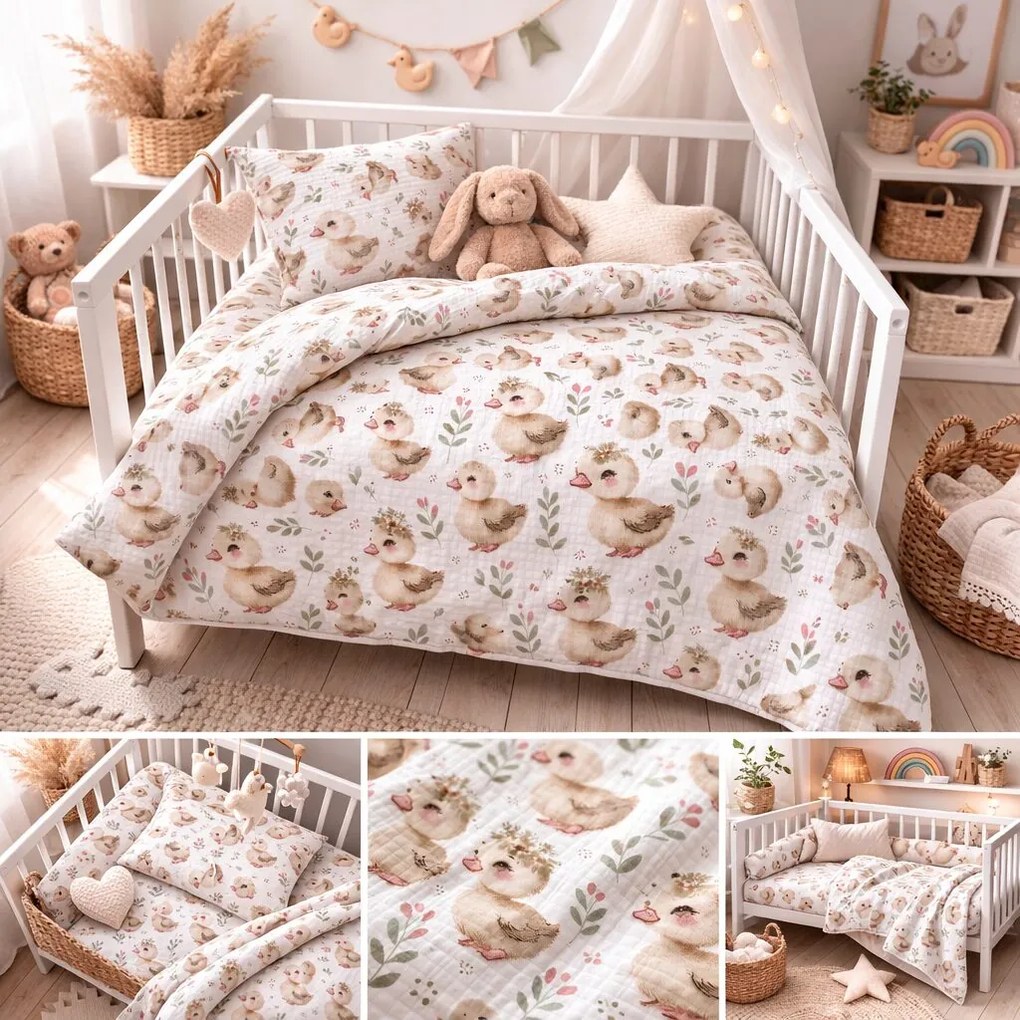 Mušelínové obliečky Kačičky TiaHome - 1x Vankúš 90x70cm, 1x Paplón 140x200cm