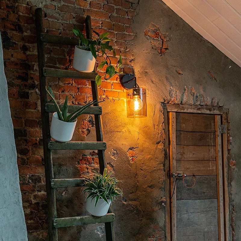 Dizajnová nástenná lampa čierna s dymovým sklom - Dome