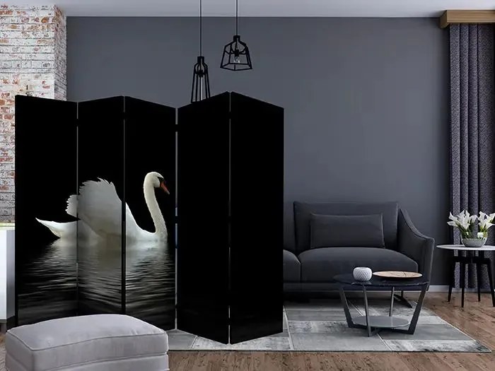 Paraván - swan (black and white) II [Room Dividers] Veľkosť: 225x172, Verzia: Obojstranný