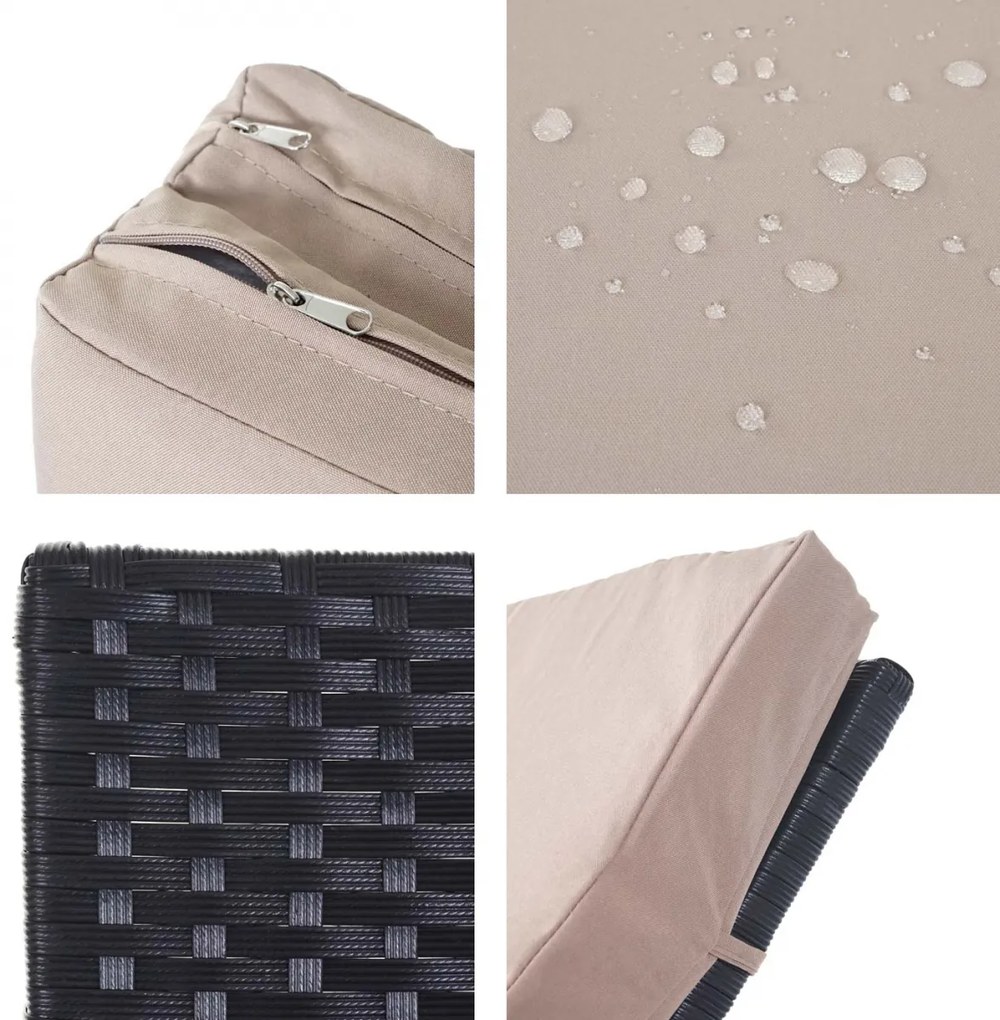 Lehátko HWC-D80, polyratan - antracit, béžový vankúš