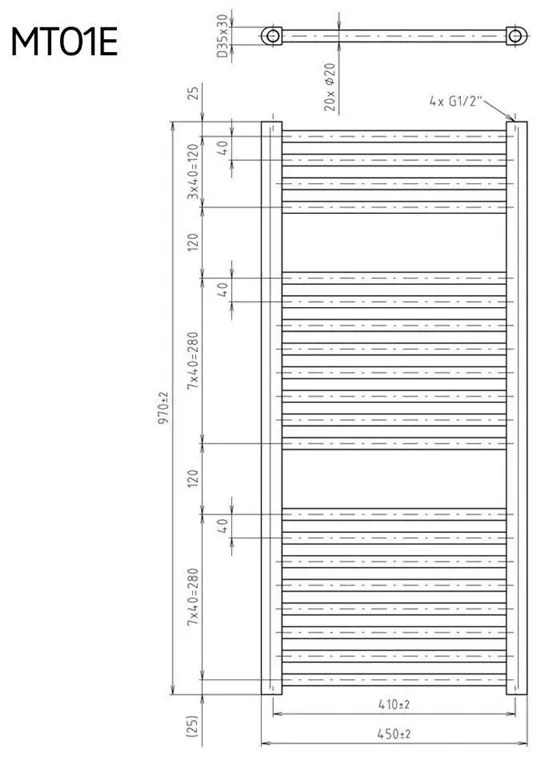 Mereo, Vykurovací rebrík rovný 450x970 mm, biely, elektrický, MER-MT01E