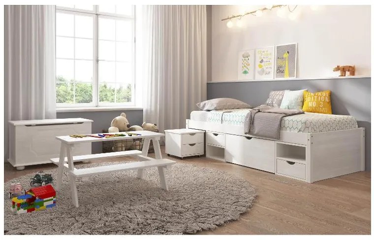 Inter Link Funkčná posteľ s 2 integrovanými nočnými stolíkmi (Till – biela, 90 x 200 cm)  (100180021)