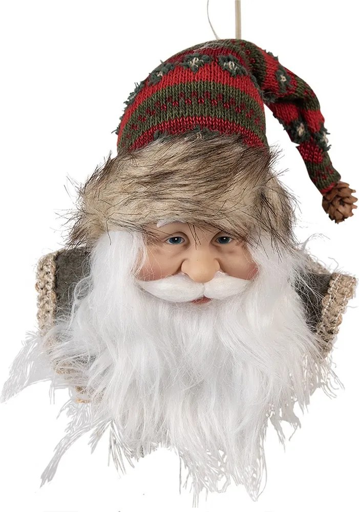 Závesná dekorácia hlava Santa s farebnou čiapkou - 10*9*28 cm
