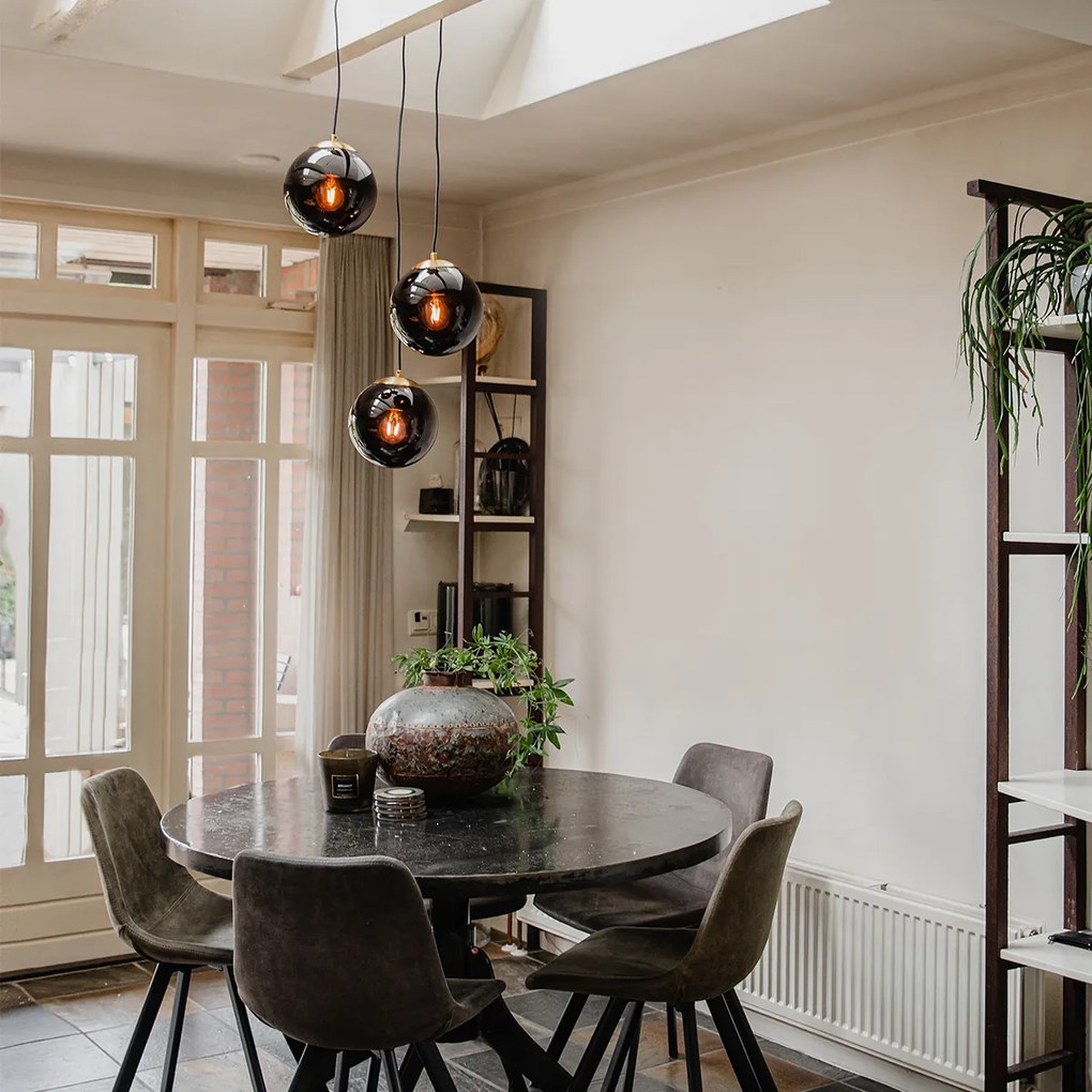 Inteligentné závesné svietidlo mosadzné s čiernym sklom vrátane 3 Wifi ST64 - Pallon