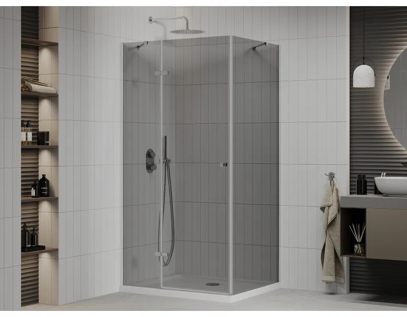 Mexen Roma, sprchový kút s krídlovými dverami 100 (dvere) x 80 (stena) cm, 6mm šedé sklo, chrómový profil + slim sprchová vanička biela + chrómový sifón, 854-100-080-01-40-4010