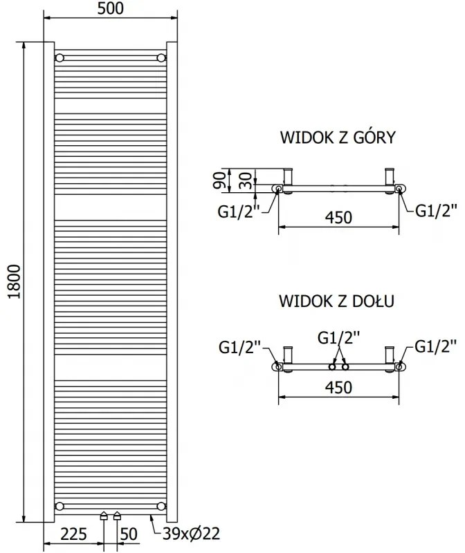 Mexen Mars, elektrické vykurovacie teleso 1800 x 500 mm, 900 W, biela, W110-1800-500-2900-20