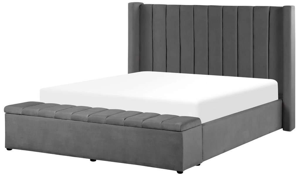 Zamatová posteľ s úložným priestorom 180 x 200 cm sivá NOYERS Beliani