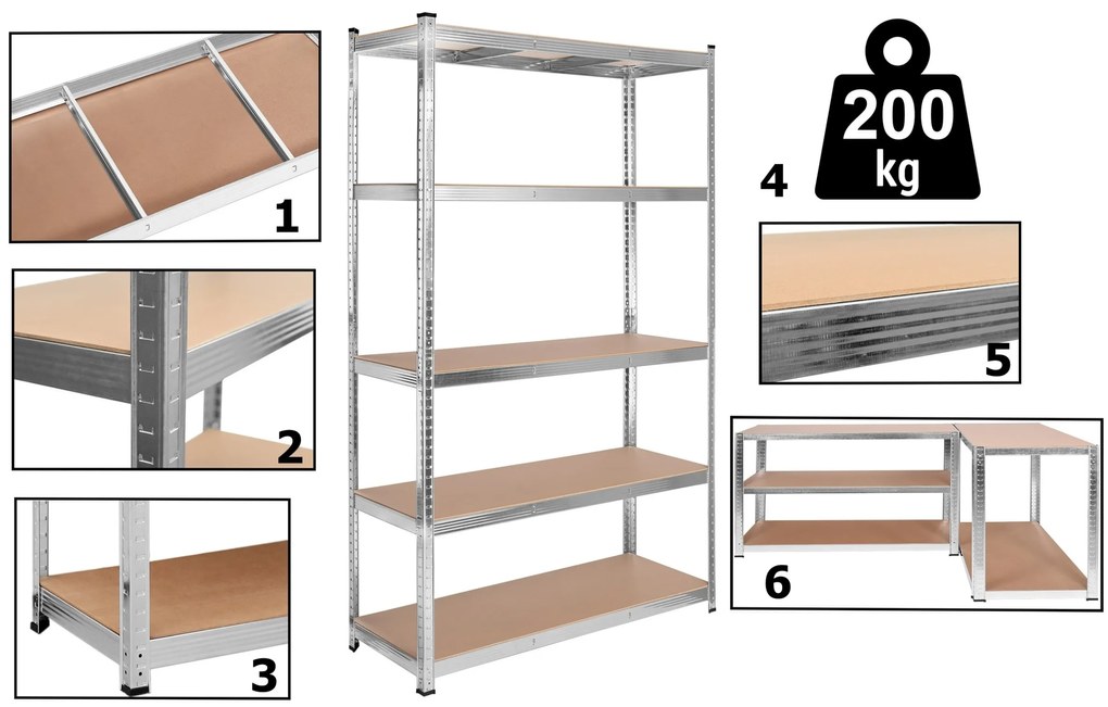 Dielenský regál IRONHOLD 205x120 cm strieborný