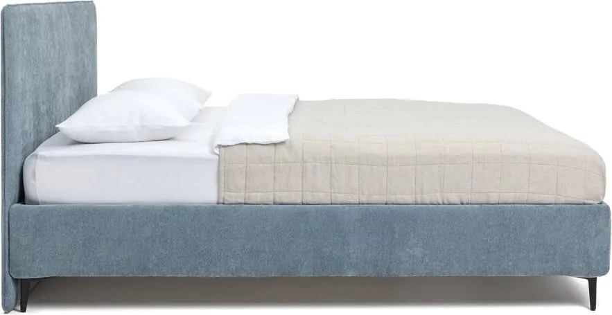 Modrá čalúnená dvojlôžková posteľ s matracom/s roštom 180x200 cm Noira Slim – Bonami Selection