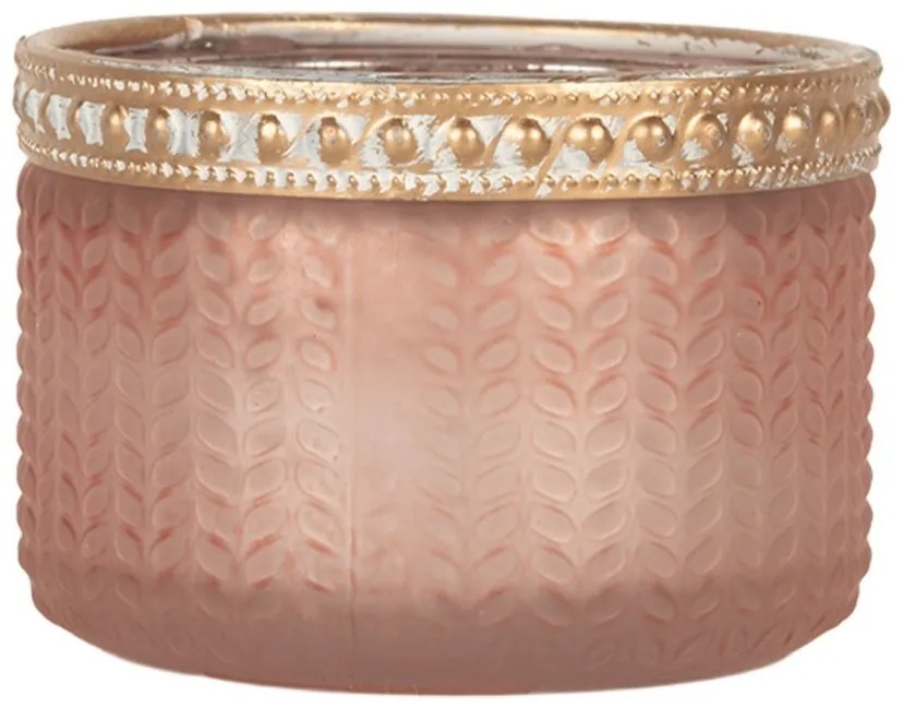 Ružový sklenený svietnik na čajovú sviečku - Ø 7*4 cm