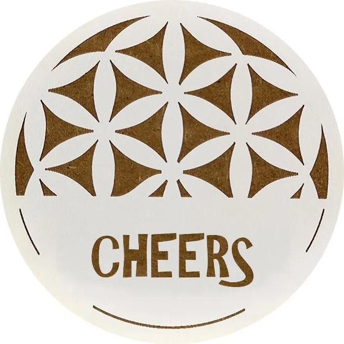 AMADEA Drevený podtácok okrúhly text "Cheers", priemer 10,5 cm, český výrobok