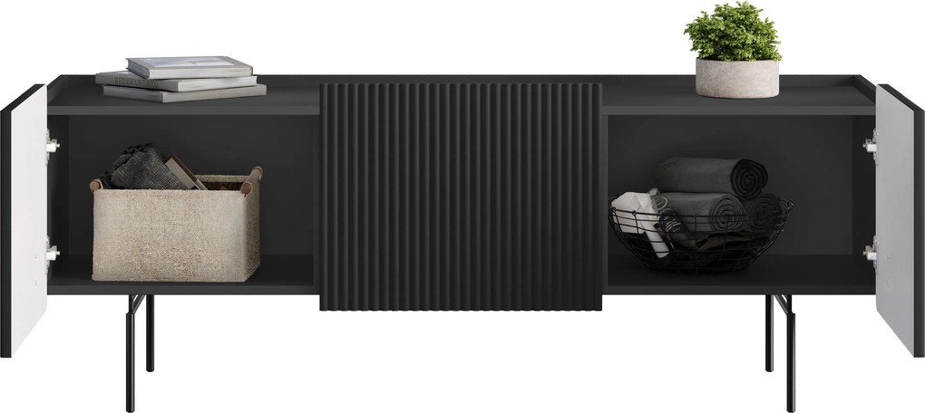 TV stolík Malmi 150 cm - čierny mat / čierna