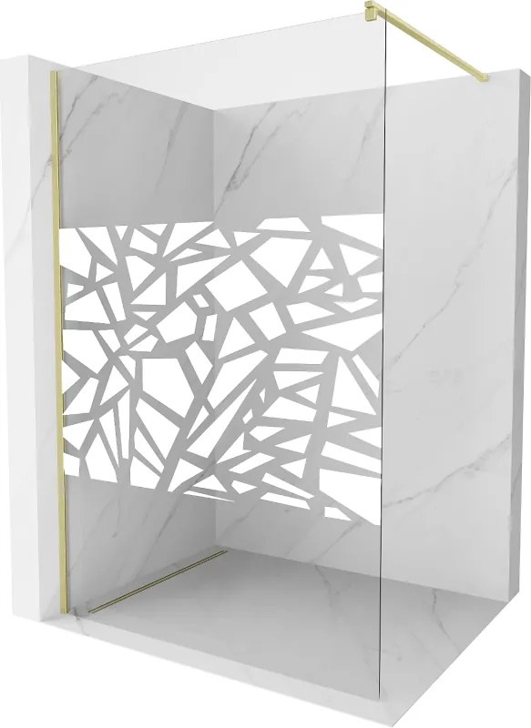 Mexen Kioto, sprchová zástena Walk-In 110 x 200 cm, 8mm číre sklo biely vzor, zlatý matný profil, 800-110-101-55-85