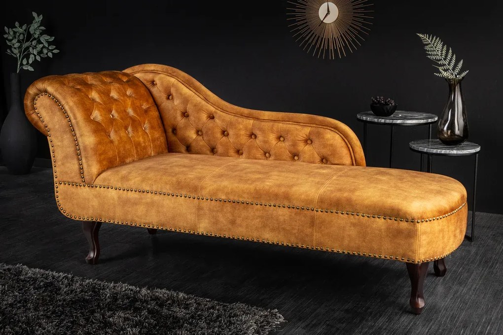 Leňoška CHESTERFIELD, zamatovo horčicovo žltá