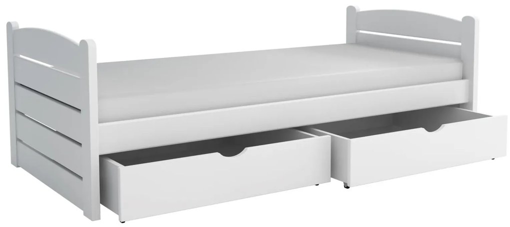 Detská posteľ z masívu borovice URŠULA so šuplíkmi - 200x90 cm - BIELA