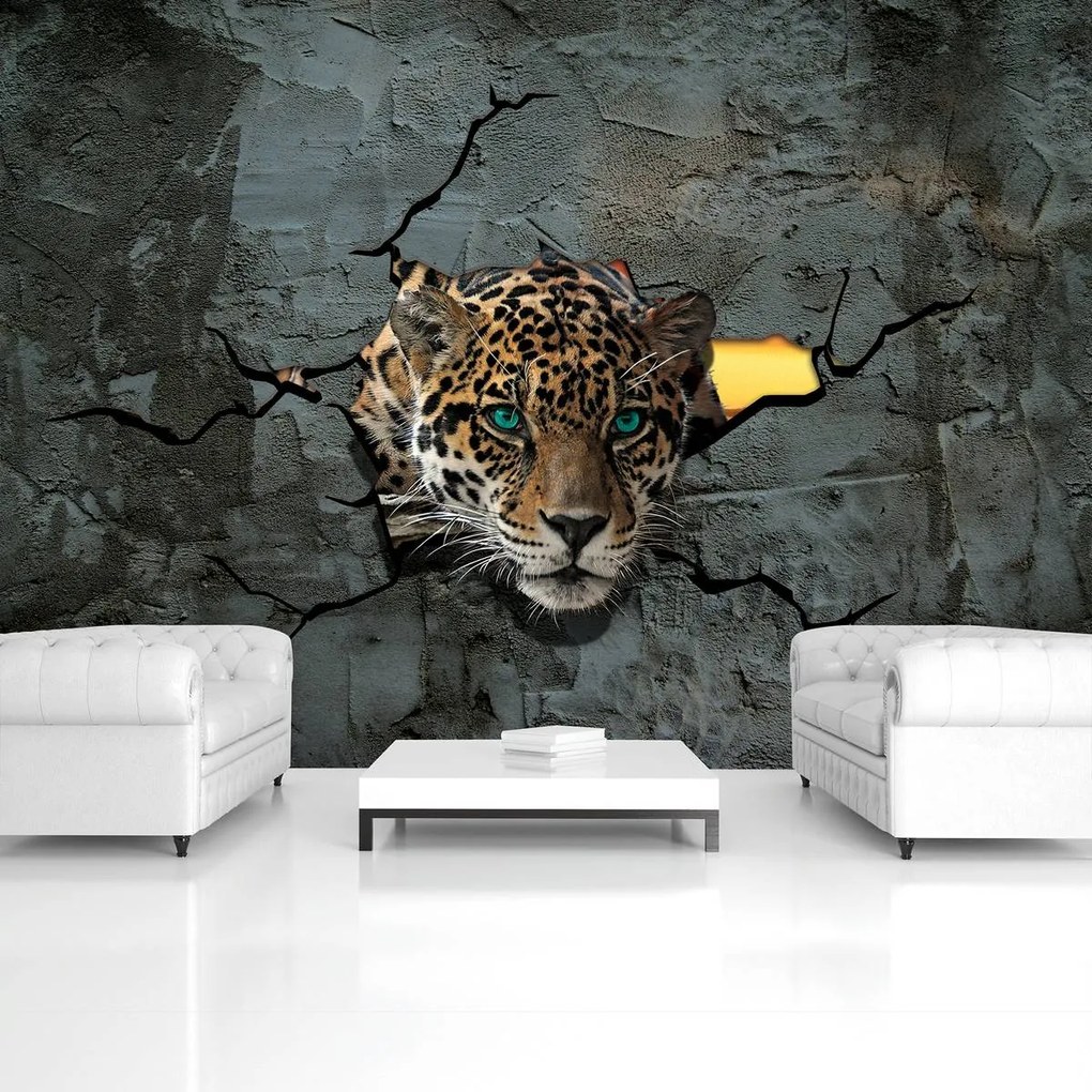 Fototapeta - Jaguar za múrom (152,5x104 cm)