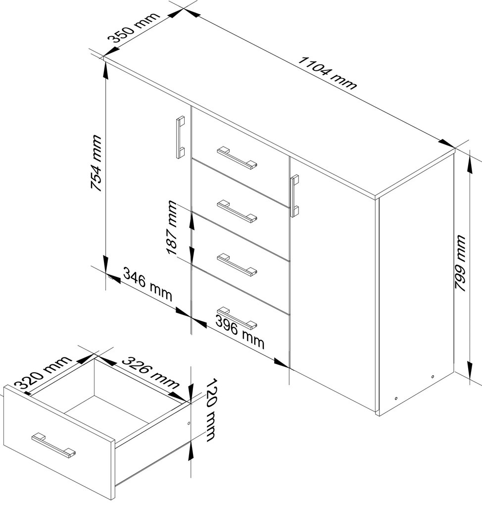 Komoda Kuerten (biela). Akcia -19%. Vlastná spoľahlivá doprava až k Vám domov. 1117144