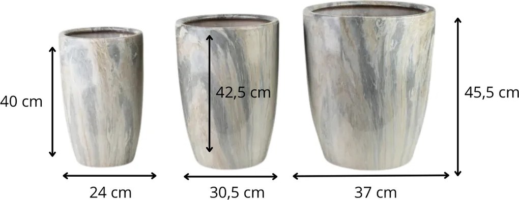 Sada 3 ks kvetináčov NEVA MARBLE VII sivá/béžová