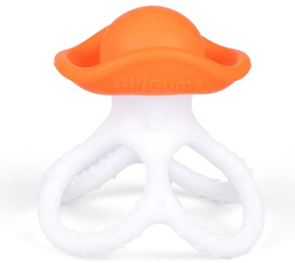 GiliGums Upokojujúce silikónové hryzátko Chobotnice, oranžové